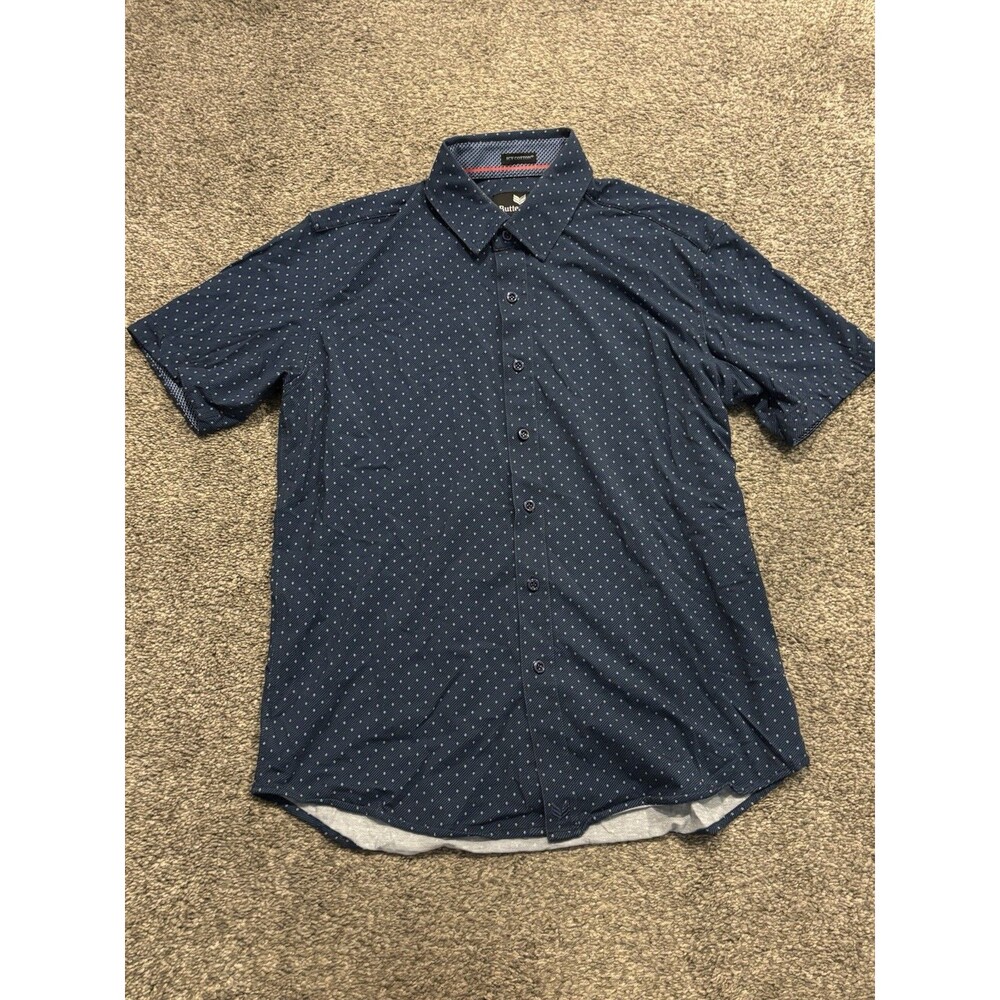 Buttercloth Icy Cotton Blue Geometric Short Sleeve Shirt Men’s Large Slim Fit